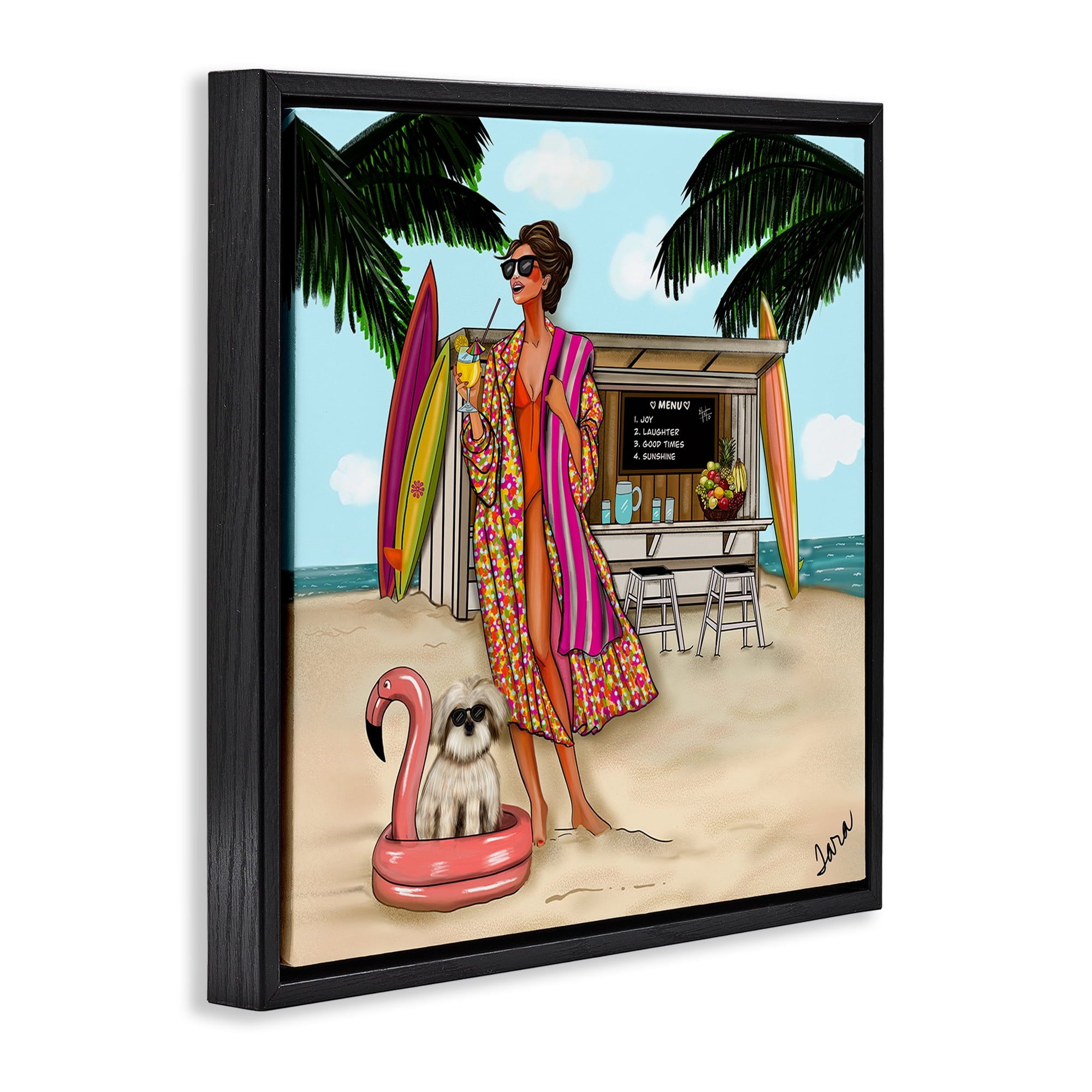 Stupell Industries Beach Girl in Summer Sun Black Framed Floater Canvas Wall Art, design by Tara Boone