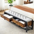 thumbnail image 3 of Full/Queen Size Bed Frame with Headboard, Platform Bed Frame with Upholstered Ottoman Bench and 2 Drawers, Metal Slats Support, Mattress Foundation, Easy Assembly, 3 of 8