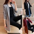 thumbnail image 2 of comerut Women Winter Coat Fleece Lapel Long Sleeves Mid Length Cardigan Warm Solid Color Casual Elegant Autumn Coat Female Clothing, 2 of 7