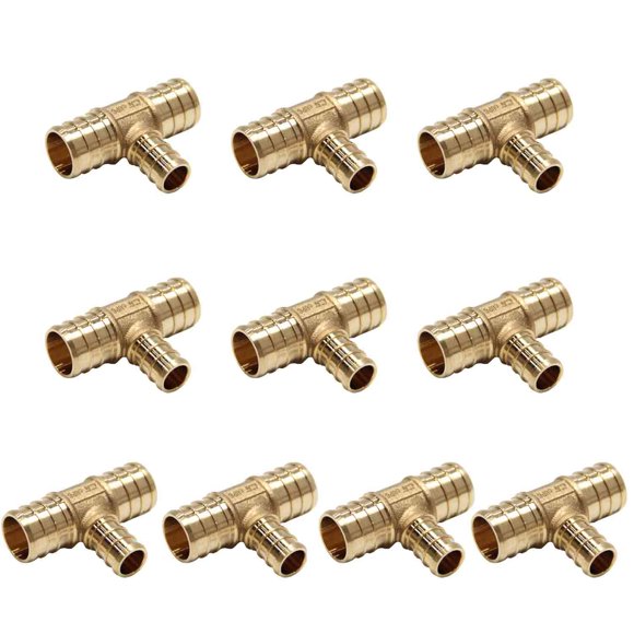 (Pack Of 10) Efield 3/4"" X 3/4"" X 1/2"" Pex Reducing Tee Brass Barb Crimp Fittings, Astm F1807