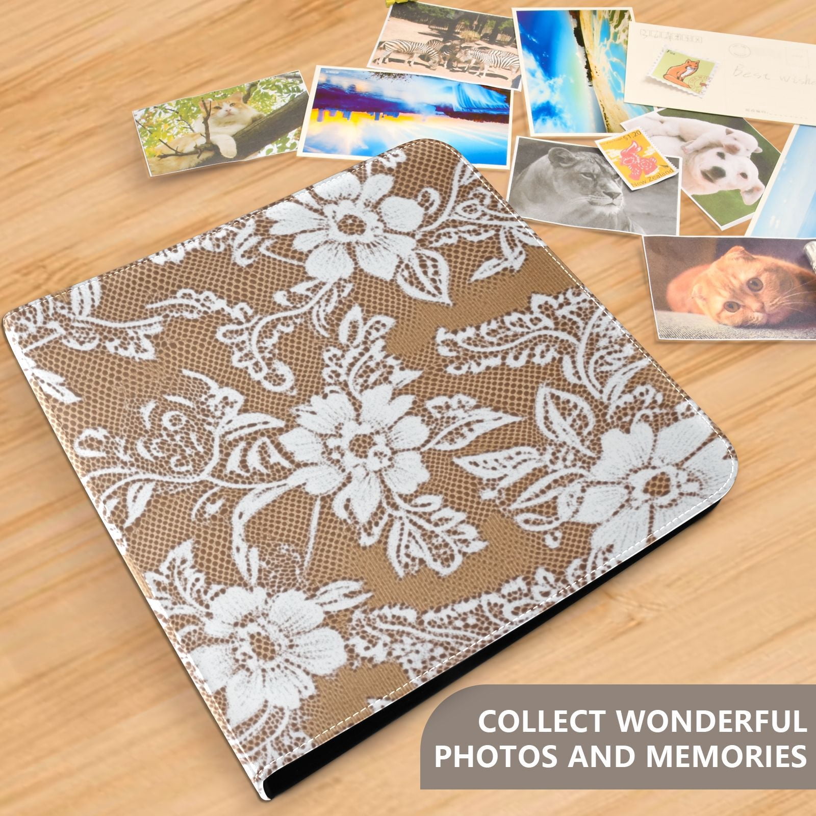 iauyy PU Leather Scrapbook Album | Expandable Binder with 20 Self-Adhesive Pages (11.8x24in)，White Lace Pattern
