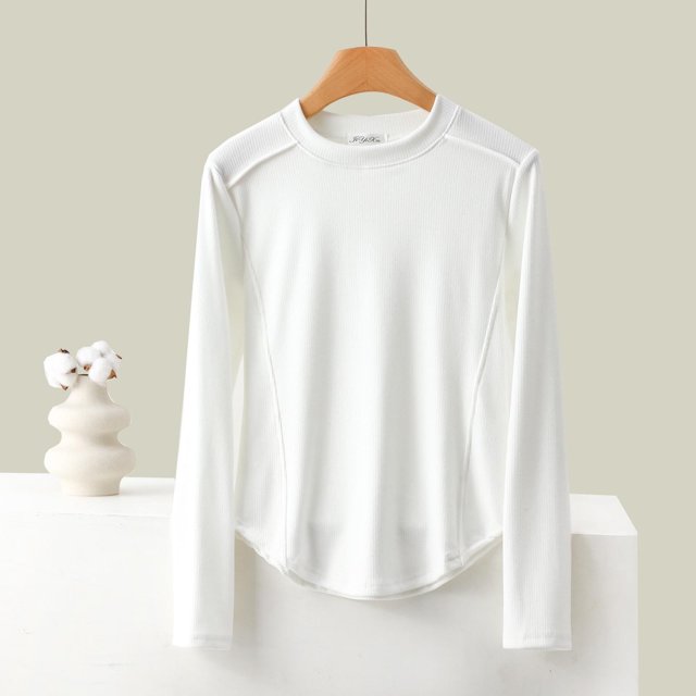 Ladies' Color Fleece Thermal Long-sleeved Round-neck Undershirt Top