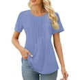 thumbnail image 2 of NANAIQ Short Sleeve Women's Tops Pleated Casual Crew Neck T Shirts for Women Soft Fashion Skin-Friendly Womens T Shirts Summer Tops Blue S, 2 of 8