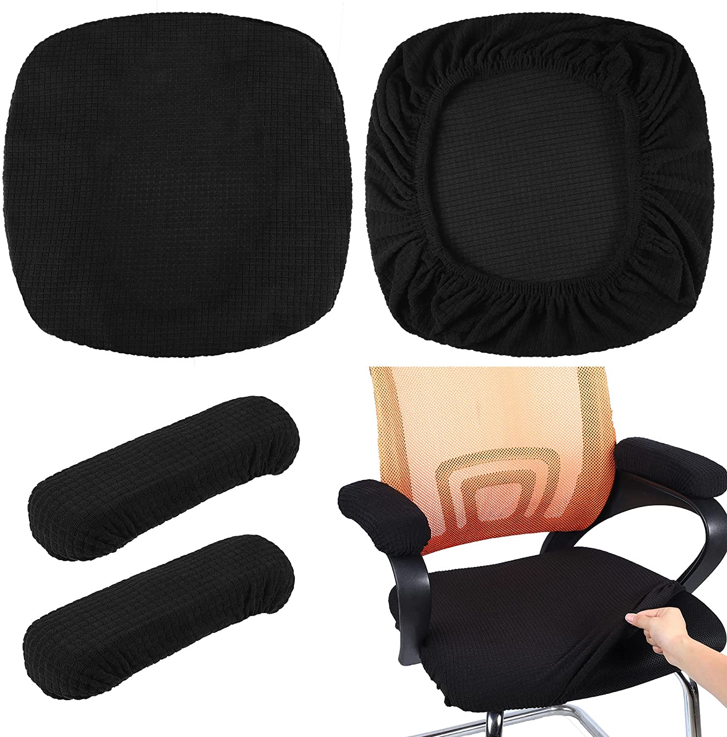 3 Pcs Office Chair Cover with Armrest Covers Stretch Jacquard Computer