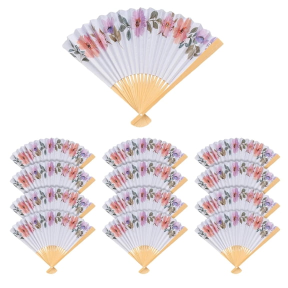 10" Watercolor Floral Folding Hand Fans - 12 Pc.