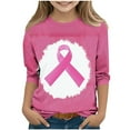 thumbnail image 2 of Feancey Breast Cancer Awareness T-Shirts for Girls 3/4 Sleeve Tunic Tops Teen Girl Cute Pink Ribbon Graphic Tee Comfy Casual Breast Cancer Shirt Pink-7 5-6 Years, 2 of 5