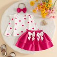 thumbnail image 3 of Pandaie Toddler Girls Heart Print Two Piece Outfit Ruffle Long Sleeve Top Tiered Skirt Bow Headband Birthday Party Holiday Photo Shoots Hot Pink,6-12 Months, 3 of 7