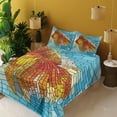 thumbnail image 3 of Ambesonne Fish Fitted & Top Sheet Set with Shams, Stained Glass Mosaic Fish Art, Orange and Blue, 3 of 7