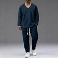 thumbnail image 5 of Nokdvo 2 Piece Mens Outfit Fashion 2025 V Neck Baggy Jacquard Pullover Fall Winter Drawstring Solid Color Long Sleeve Casual Sports Set with Pockets,Navy 3XL, 5 of 5
