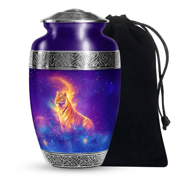 JAGASY Tiger Funeral Large Urn for Ashes Adult Male, Blue Urns for Human Ashes for Women, Forest & Starry Sky Decorative Urn, Memorial Cremation Urns for Mom & Dad, (10 Inch)
