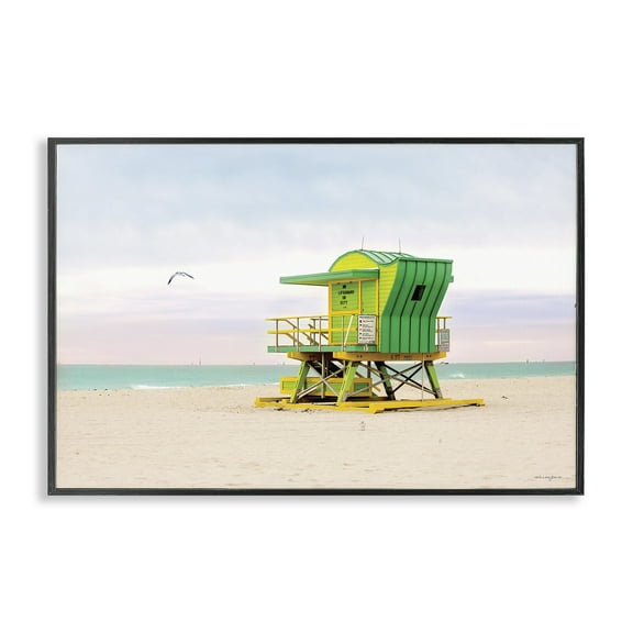Stupell Industries Lime Green Lifeguard Hut Landscape & Nature Photography Black Framed Art Print Wall Art, 18 x 12