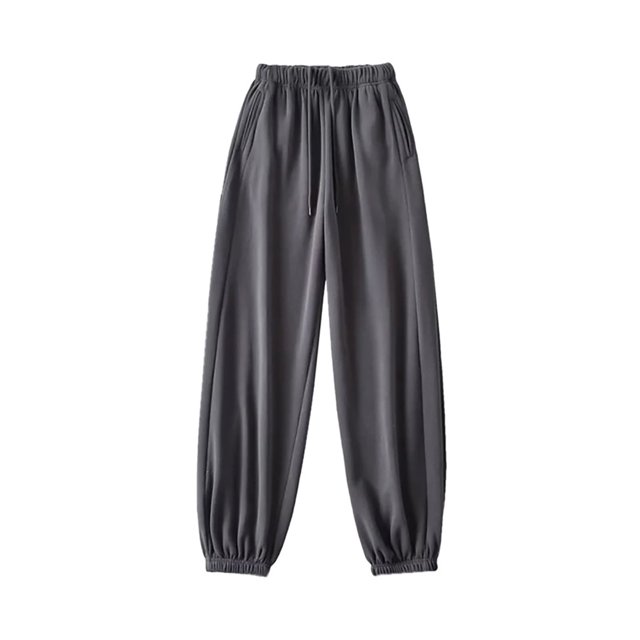 LOVZFMLL Women's Pants, Fall/Winter Drawstring Elastic Waist Loose Cuffed Thick Pants Dark Gray, L