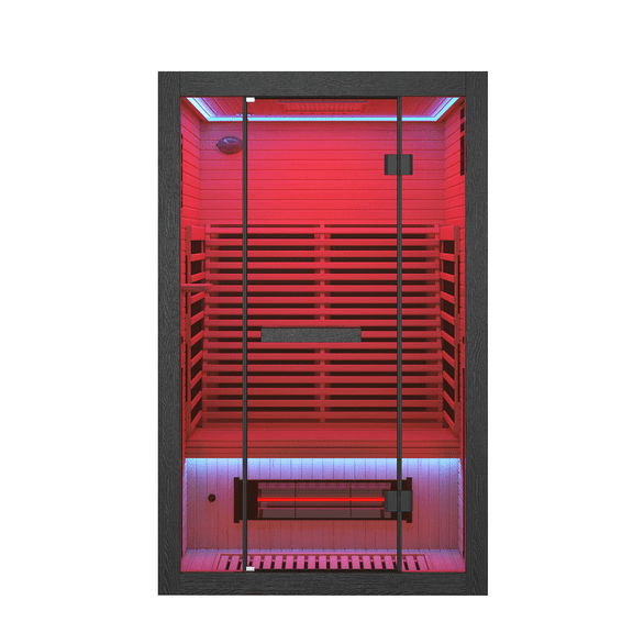CANVORA 2 Person Infrared Sauna for Home with Red Light Therapy, Full Spectrum Sauna for Home, Indoor Dry Sauna with Adjustable backrest, 7 Color Light Strips, Canadian Hemlock, Black, 120V