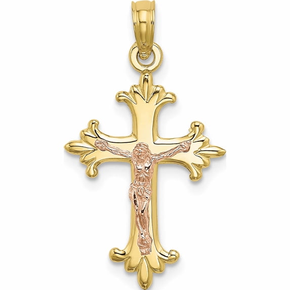 10K Two-Tone Crucifix Charm (25.1 X 15) Made In United States -Jewelry By Sweet Pea