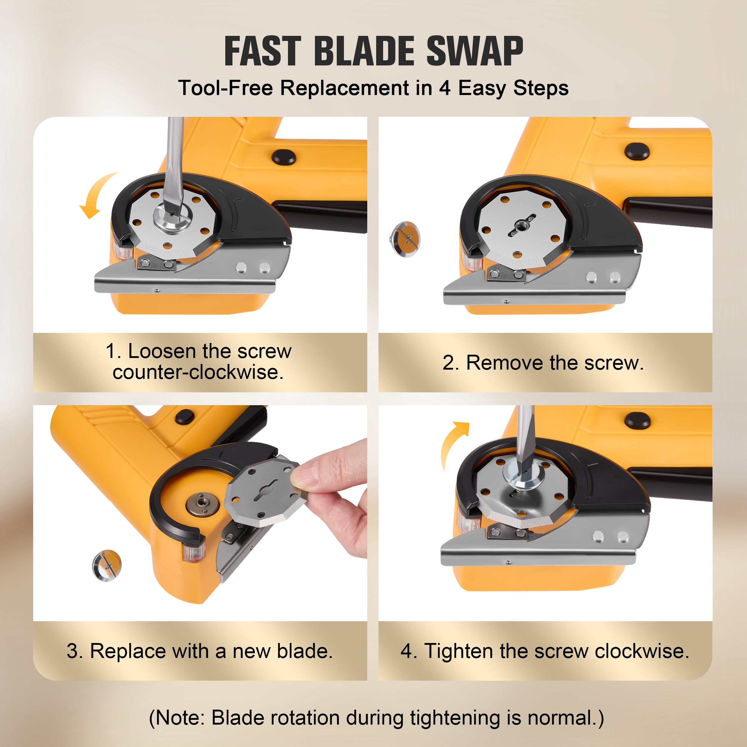 RELOIVE Cordless Electric Scissors,4.2V 25W Cardboard Cutter Tool,Upgrade Rotary Electric Box Cutter with 2 Blades,4-Speed,LED Light,2.0Ah Battery for Fabric, Cardboard, Leather, Carpe,Yellow
