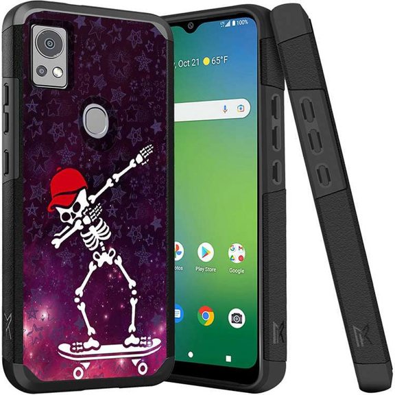 ANJ  Shockproof Dual Layer Slim Hard Case   Tempered Glass Cover Compatible with Icon 5, AT&T Motivate 4 - Dabbing Skull