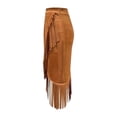thumbnail image 4 of XIAONU Womens Suede Fringe Midi Skirt High Waist Asymmetrical Wrap Hem Skirt Western Cowgirl Festival Party Skirt, 4 of 6