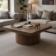 thumbnail image 2 of GZXS Modern Square Coffee Table, 34.6" Parquet Wood Top with Cylindrical Base, MDF Center Table for Living Room, Black, 2 of 7