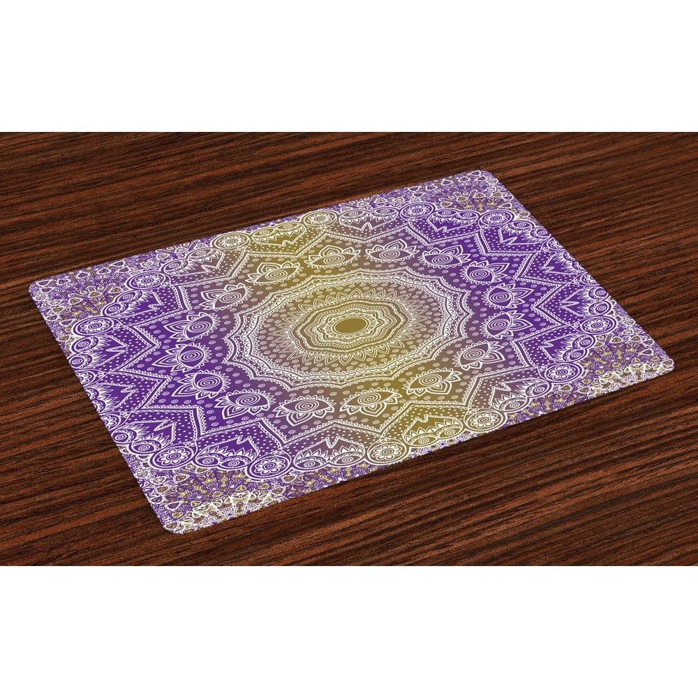 Yellow and Purple Placemats Set of 4 Mandala Ombre East Tradition Deep