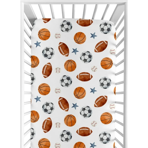 Sweet Jojo Designs Watercolor Sports Theme Multicolor Fitted Crib Sheet