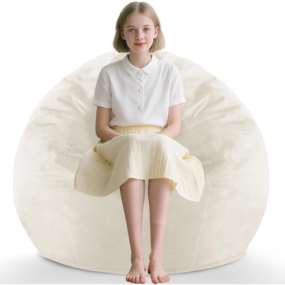 5FT Bean Bag Chair, Large Bean Bag Chairs with Memory Foam Filled, Fluffy Beanbag Sofa with Dutch Velvet Cover, Round BeanBag Chairs for Living Room, Playroom - Grey