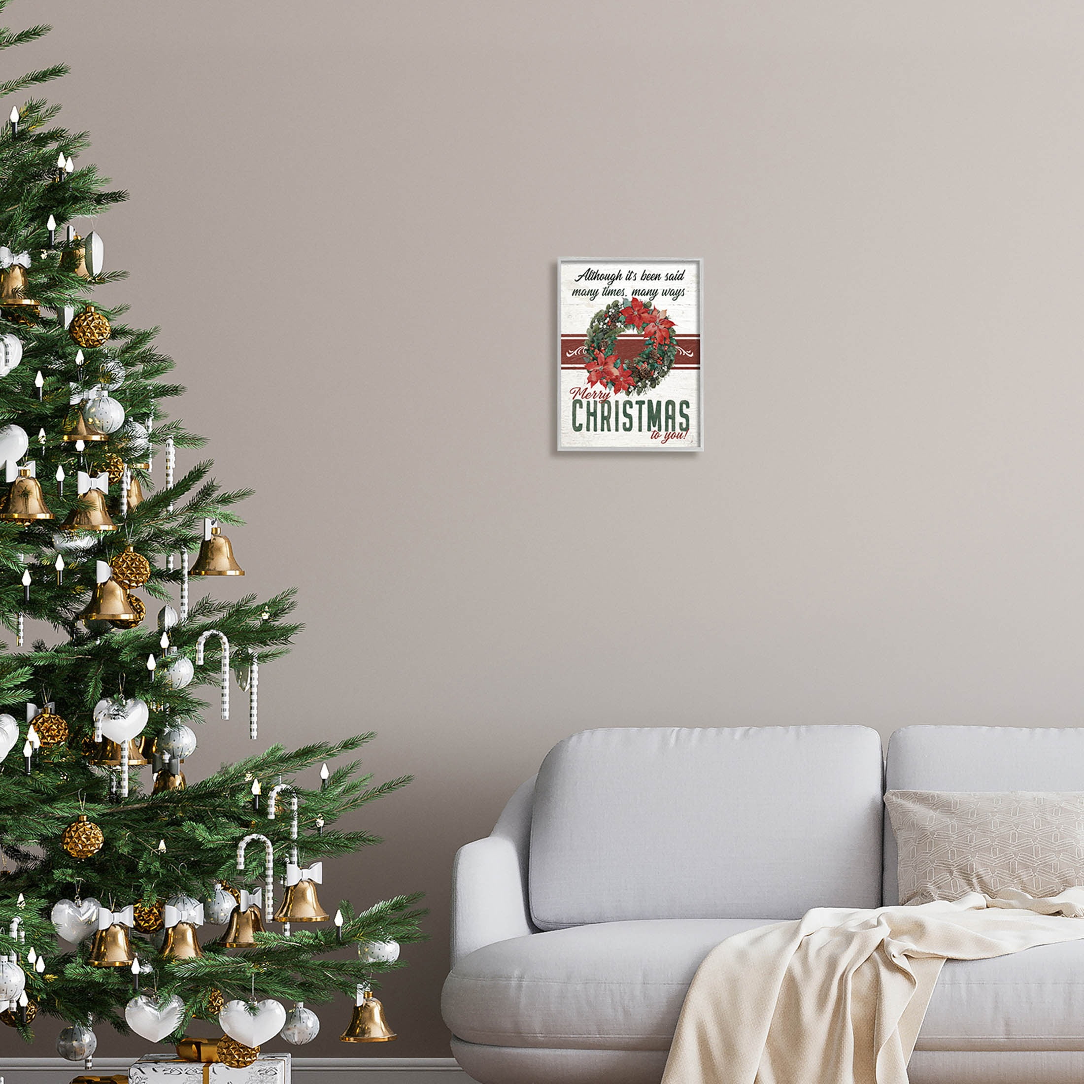 Merry Christmas To You Vintage Poinsettia Holiday Graphic Art Gray Framed Art Print Wall Art