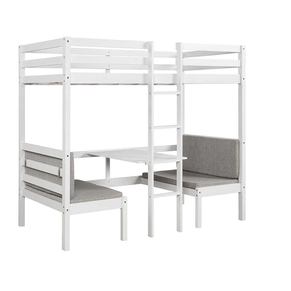 Kadyn Functional Loft Bed with Cushion, Turn into Upper Bed and Down Desk, Twin Size, White Kadyn Functional Loft Bed with Cushion, Turn into Upper Bed and Down Desk, Twin Size, White