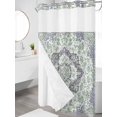 thumbnail image 3 of No Hook Shower Curtain with Snap-in Liner, Green Purple Boho Waterproof Fabric Bathroom Curtains, Vintage Abstract Art Floral Ethnic Tribe Bath Curtains & Mesh Top Window Stand Up Stall 36"x72", 3 of 9