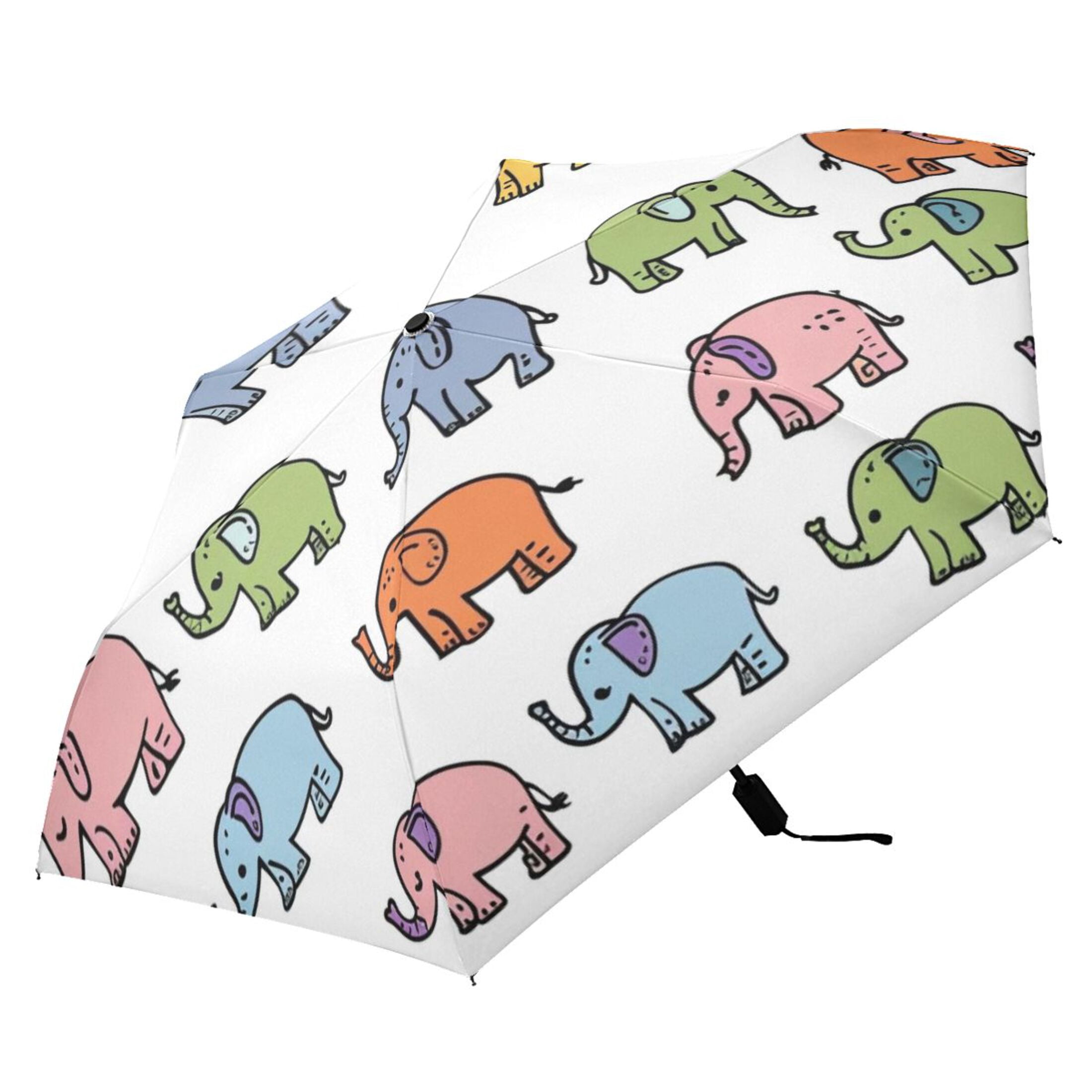 Cartoon Elephants UPF 50+ Compact Folding Umbrella for Rain Windproof Travel Umbrella Lightweight Packable