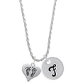 thumbnail image 1 of Delight Jewelry Silvertone Heart with Baby Feet Silvertone Script Initial Disc - F - Charm Necklace, 20"+3", 1 of 4