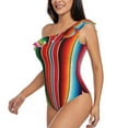 thumbnail image 2 of Easygdp Mexican Serape Blanket Stripes Women's One Shoulder Ruffle Monokini Bathing Suits with Removable Chest Pad, Quick Drying - Small, 2 of 8