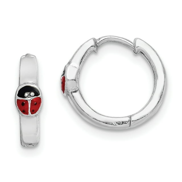 925 Sterling Silver Ladybug Hinged Hoop Earrings Animal Insect
