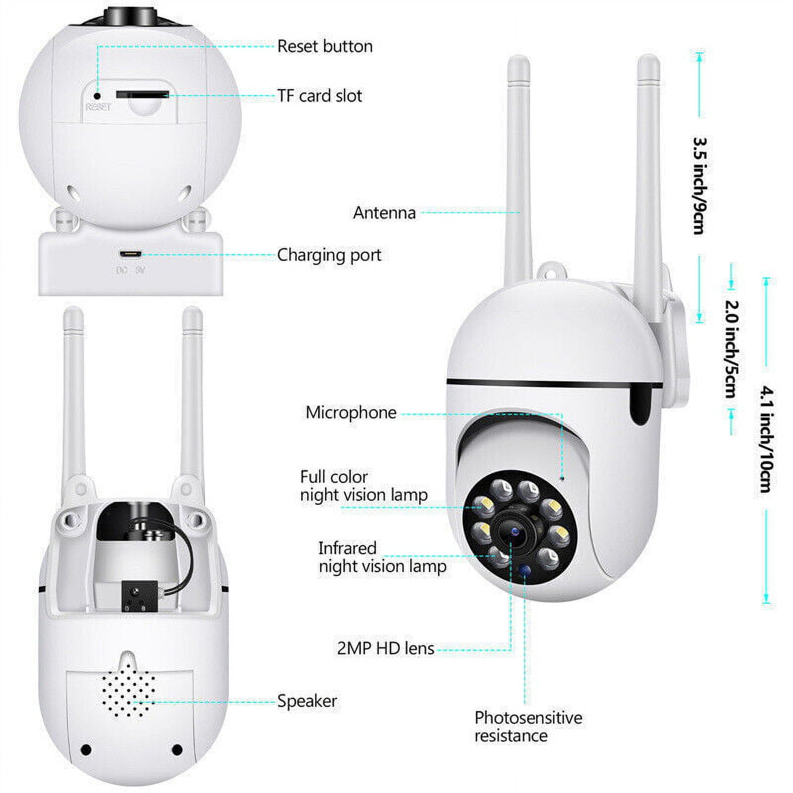 Paquete de 2 cámaras de seguridad para exteriores, 2.4G/5G, WiFi 360° PTZ  cámaras de seguridad para exteriores para seguridad del hogar, visión