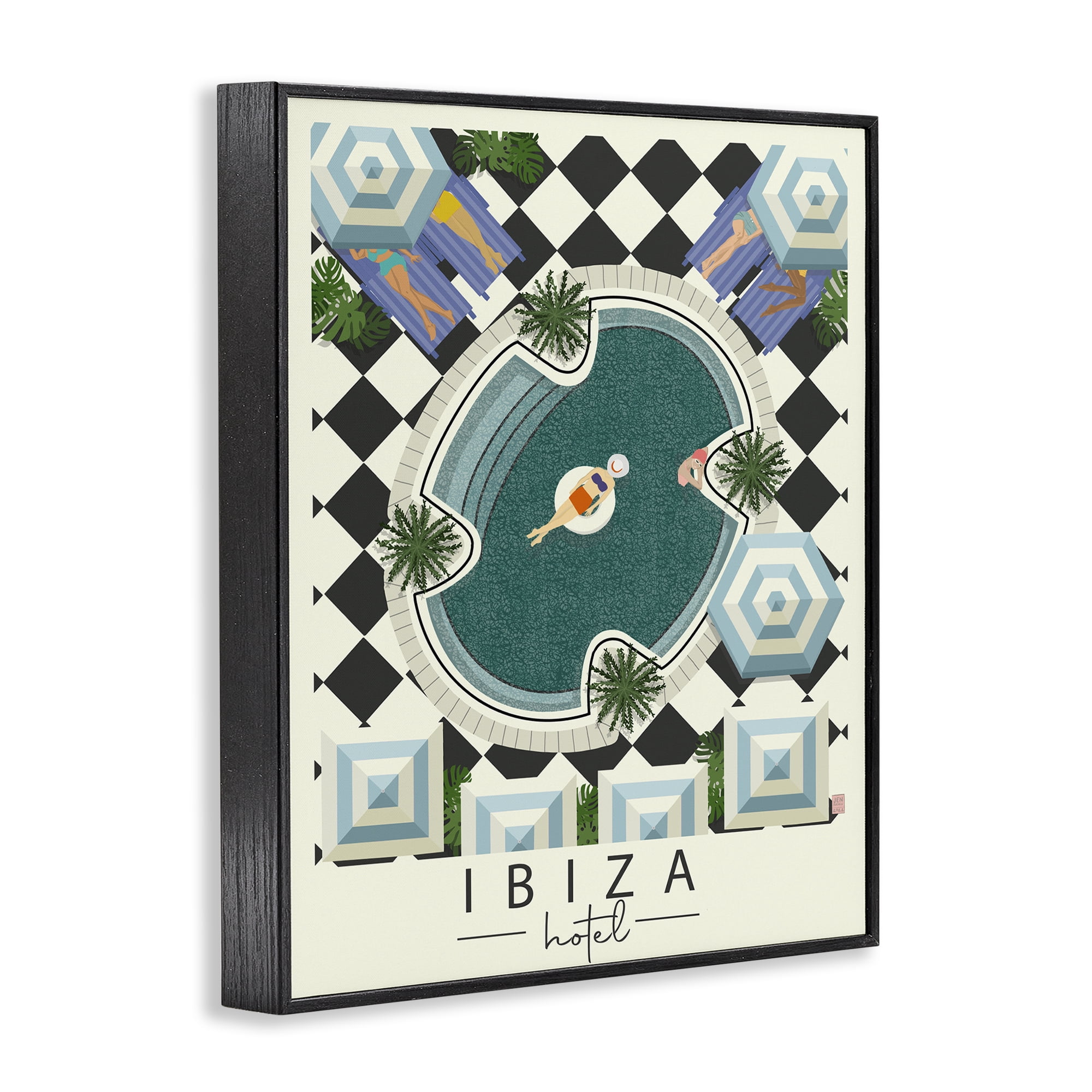 Stupell Industries Ibiza Hotel Aerial Pool Black Framed Giclee Art, design by Jen Bucheli
