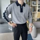 thumbnail image 4 of Suéteres de punto para hombre, estilo coreano, blanco, con cremallera, ropa para hombre, pulóveres, polos empalmados, holgados, S, diseñador, moda de lujo AV, 4 of 5