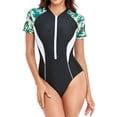 thumbnail image 1 of Fvwitlyh Bathing Suits Women 2022 Leaf Print Short Sleeve Zipper Onepiece Swimsuit Bathing Suits, 1 of 5