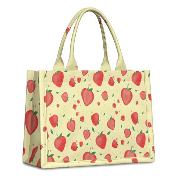 Large Capacity Tote Bag,Strawberry Plants Fruit Leaf Yellow Pattern Handbag Fashion Luxury Tote Bag,15.7"x13"x 5.1" Inches,Laptop Compatible