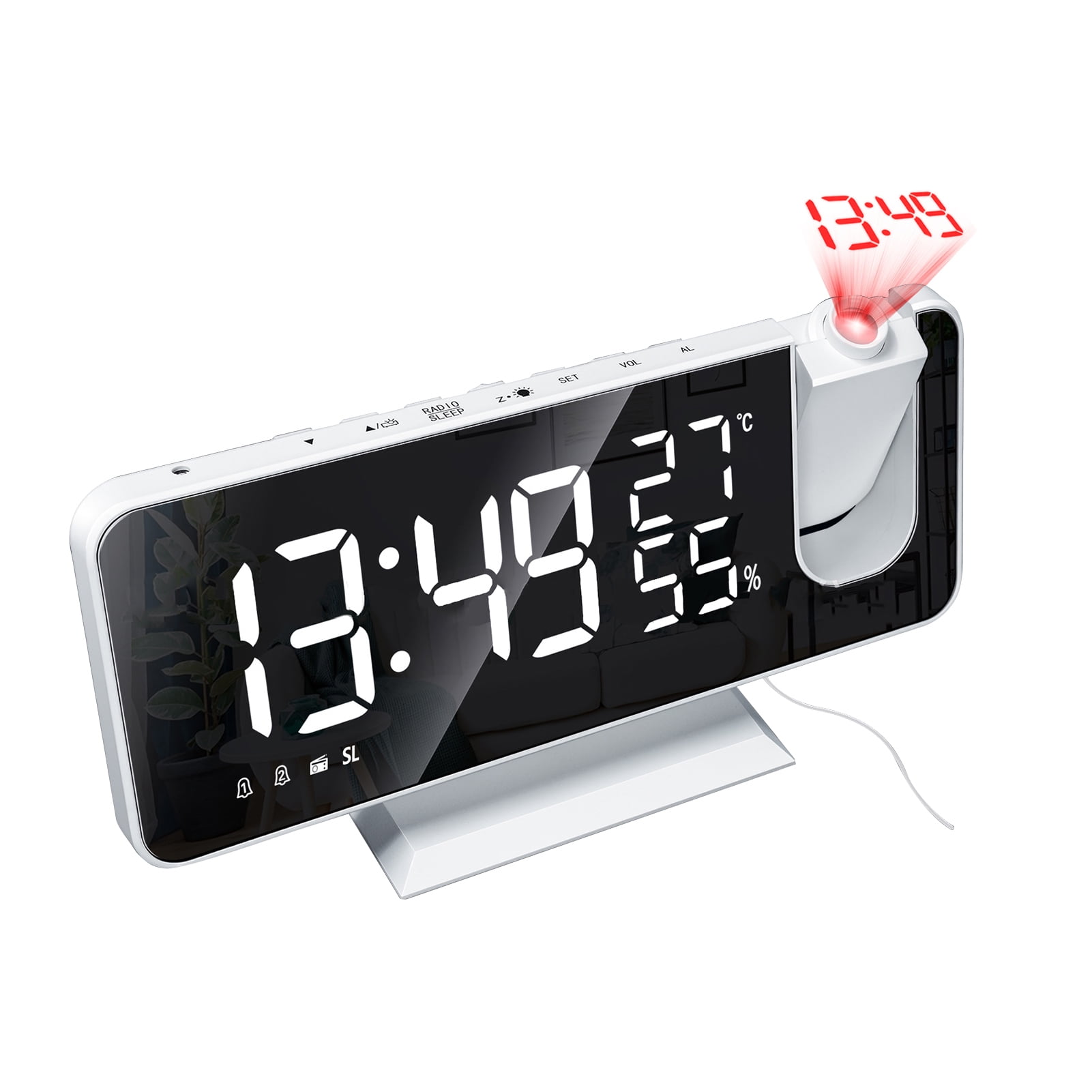 Digital Projection Atomic Clock With Indoor Temperature Calendar LED Alarm Clock 