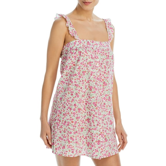 AQUA Sleep Flower Power Cotton Chemise, Ivory, Size LRGE
