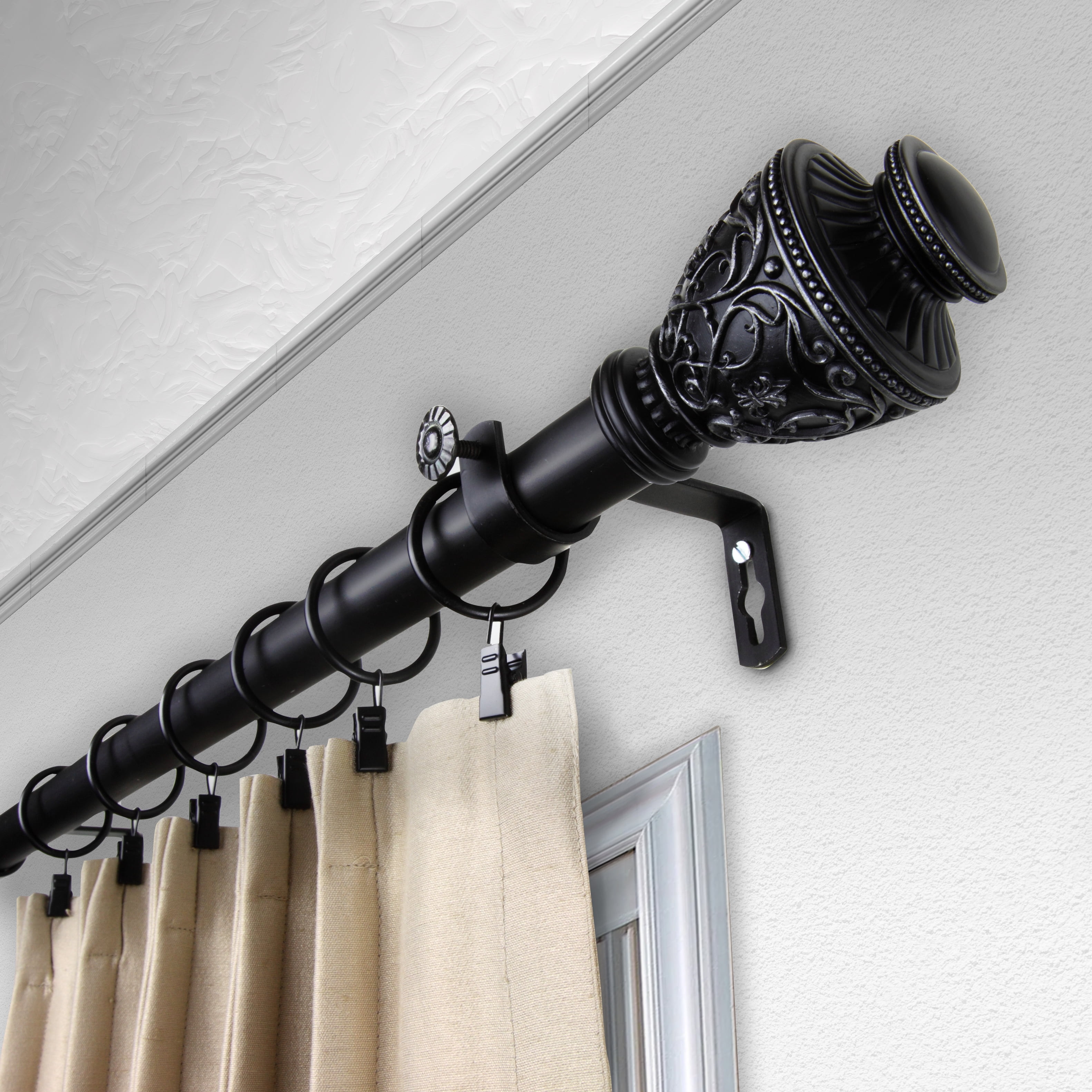 1" Dia Adjustable Savia Double Curtain Rod 160-240 inch Black