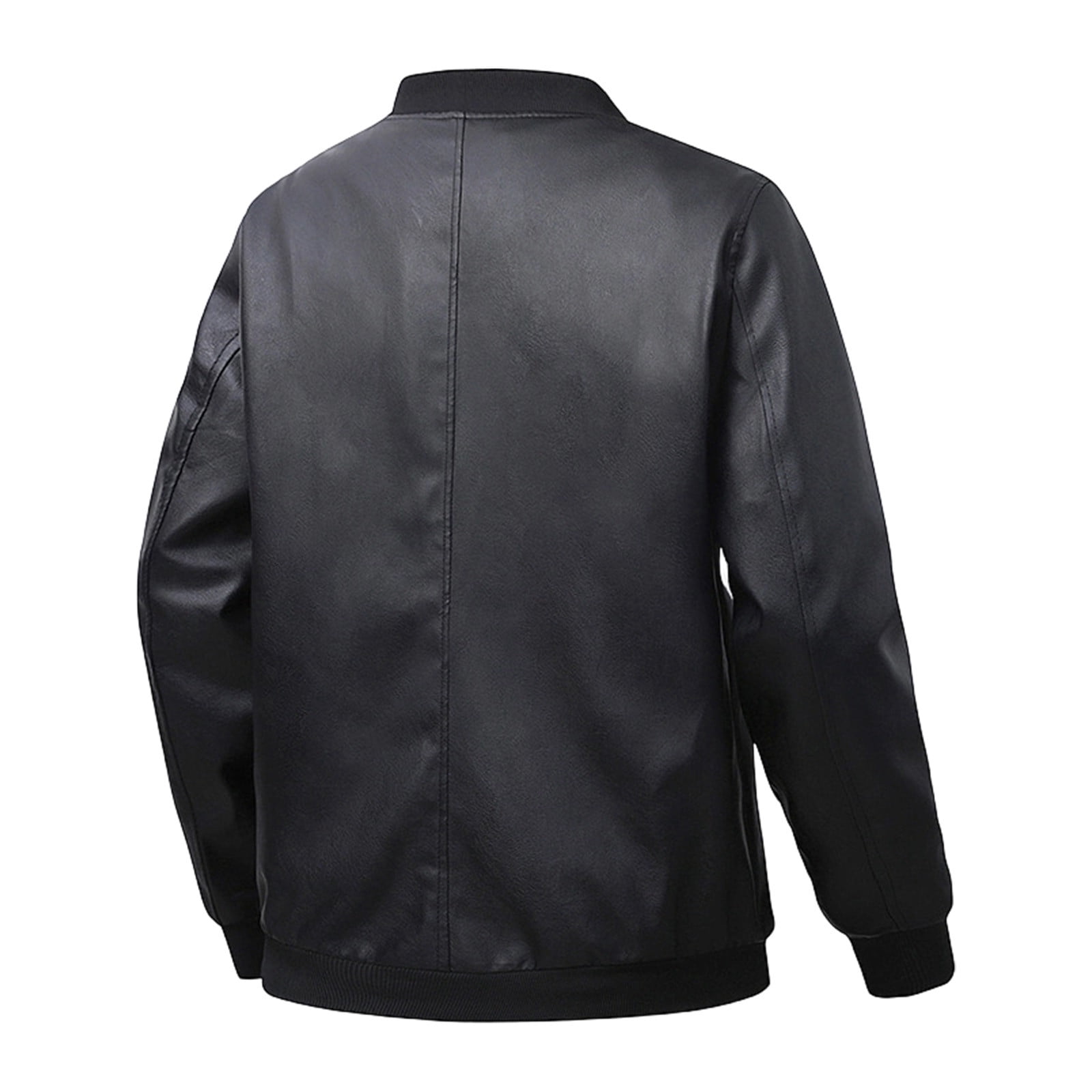 NTACZA Motorcycle Jackets for Men Stand Colloar Faux Leather Black Bomber Jacket Pu Work Zip Up Outerwear Coats for Man M