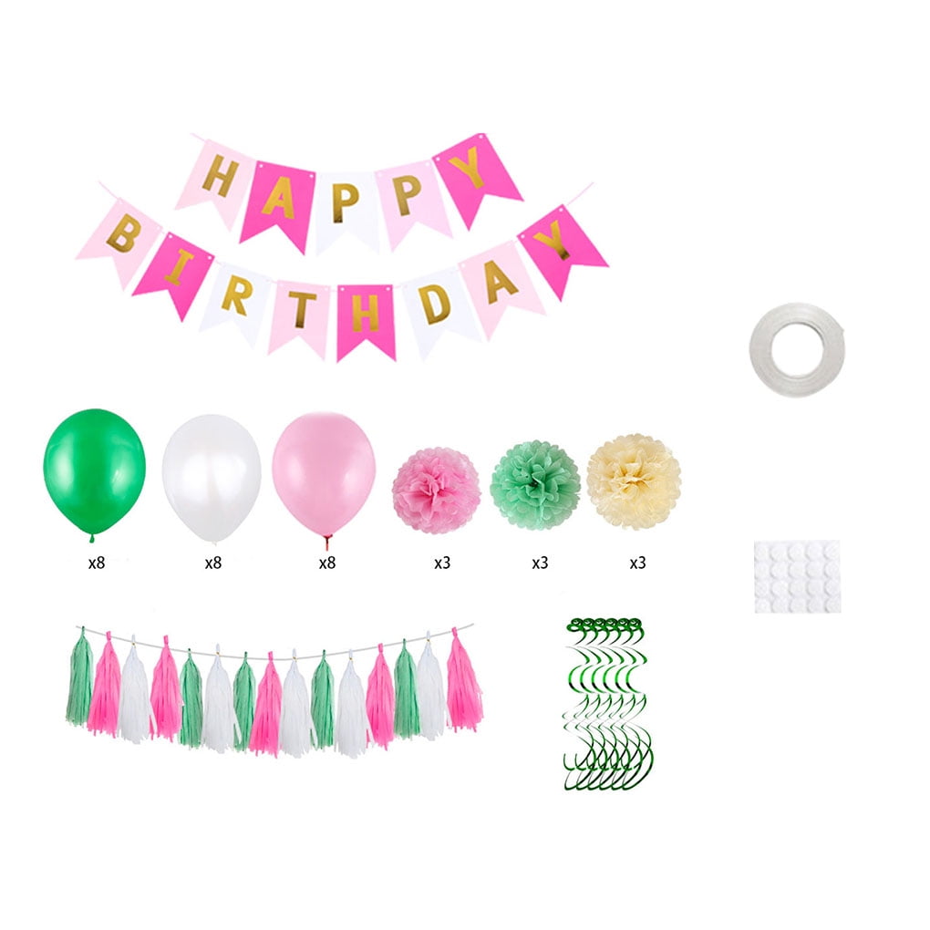 tureclos wedding happy birthday party letter tassel triangle bunting flags pom poms flowers wall home decoration walmart com