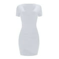 thumbnail image 5 of Ichuanyi Woman Dress, Summer Women's Fashion Casual Solid Color V-Neck Sexy Slim Short Sleeve Dress, 5 of 8