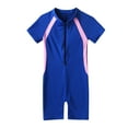 thumbnail image 3 of iiniim Kids Girls Thermal Swimsuit Rash Guards Shorty Wetsuit Short Sleeve Zipper Sun Protection Bathing Suit Blue 8-10, 3 of 7