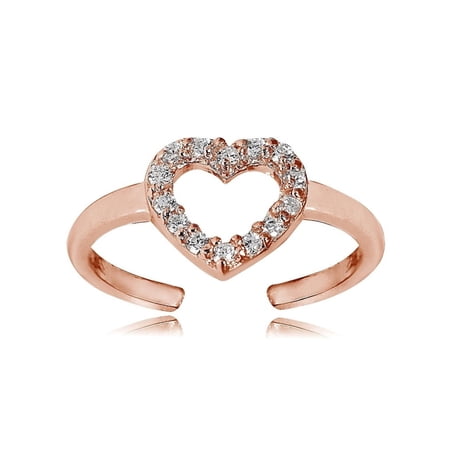 Rose Gold Tone over Sterling Silver Cubic Zirconia Heart Toe Ring