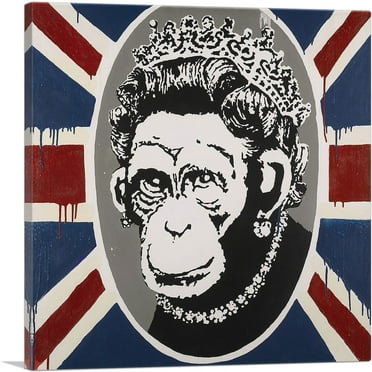 ARTCANVAS Monkey Queen Canvas Art Print by Banksy - Size: 18" x 18" (0.75" Deep)
