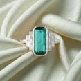 thumbnail image 4 of Octagon Emerald & Baguette Diamond Ring, 925 Sterling Silver Long Emerald Ring, Large Ring, Party Wear Ring, Art Deco Statement Ring., 4 of 5