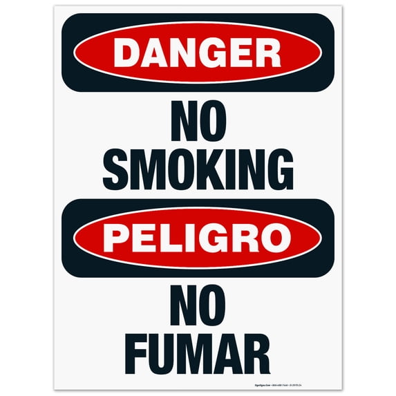 No Smoking Bilingual Sign, OSHA Danger Sign, (SI-3970) 18x24 Corrugated Plastic