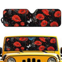Psesaysky Red Poppy Flower Windshield Sun Shade for Car Off-road Vehicle Auto SUV Truck Foldable Front Window Sunshade Sun Visor Protector Block UV Rays Reflect Heat, 52.95" x 16.14"