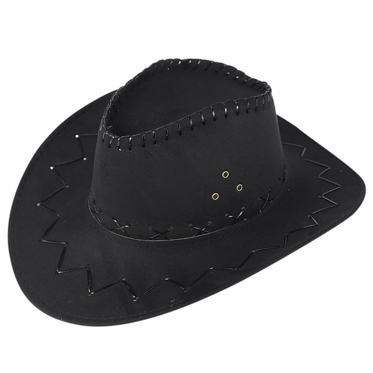 Black Leather Cowboy Hat with Rope Band Lanzom Women Men Western Hat Cowboy Hat Cowgirl hat Wide  main image 3